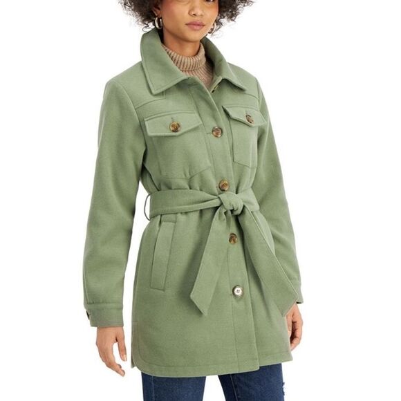 Steve Madden Juniors Belted Shirt Jacket Moss Green Medium New - Picture 1 of 9